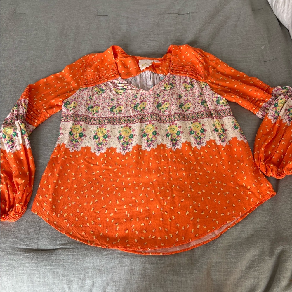 Anthropology Maeve Orange Floral Women's Top